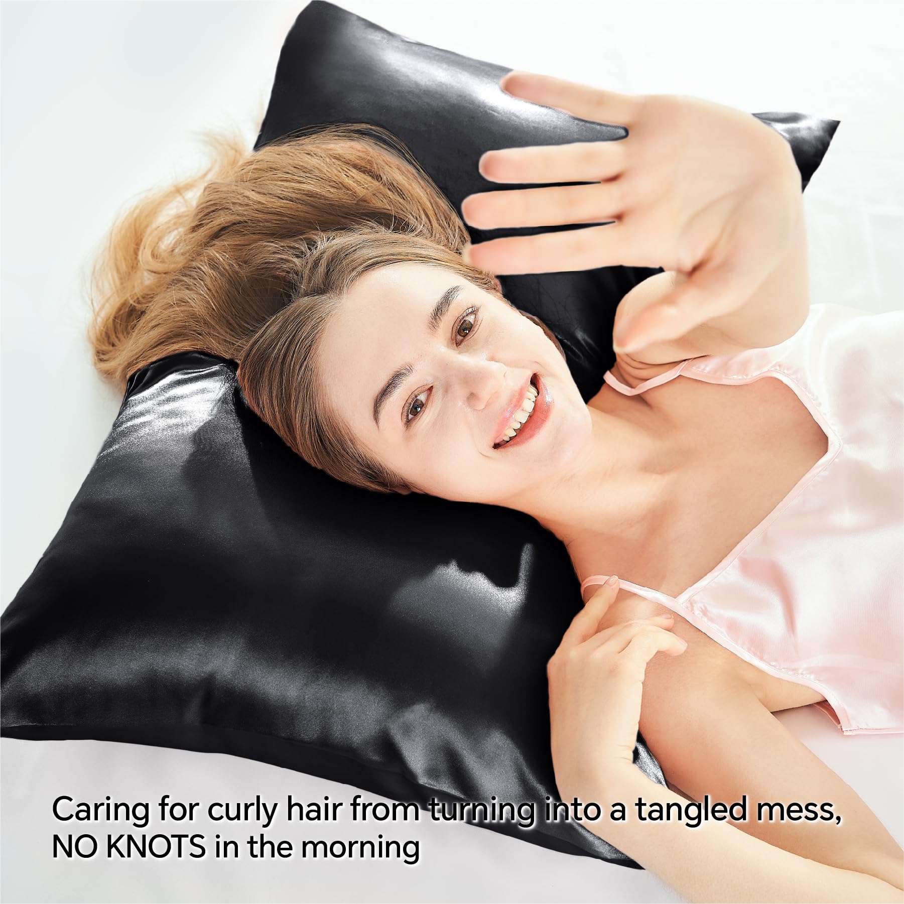 Bedelite Satin Pillowcase With Zipper, Black King Size Pillow Cases Set Of 2, Super Soft And Cooling Similar To Silk Pillow Case
