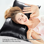 Bedelite Satin Pillowcase With Zipper, Black Pillow Cases Queen Size Set Of 2, Super Soft And Cooling Similar To Silk Pillow Cas