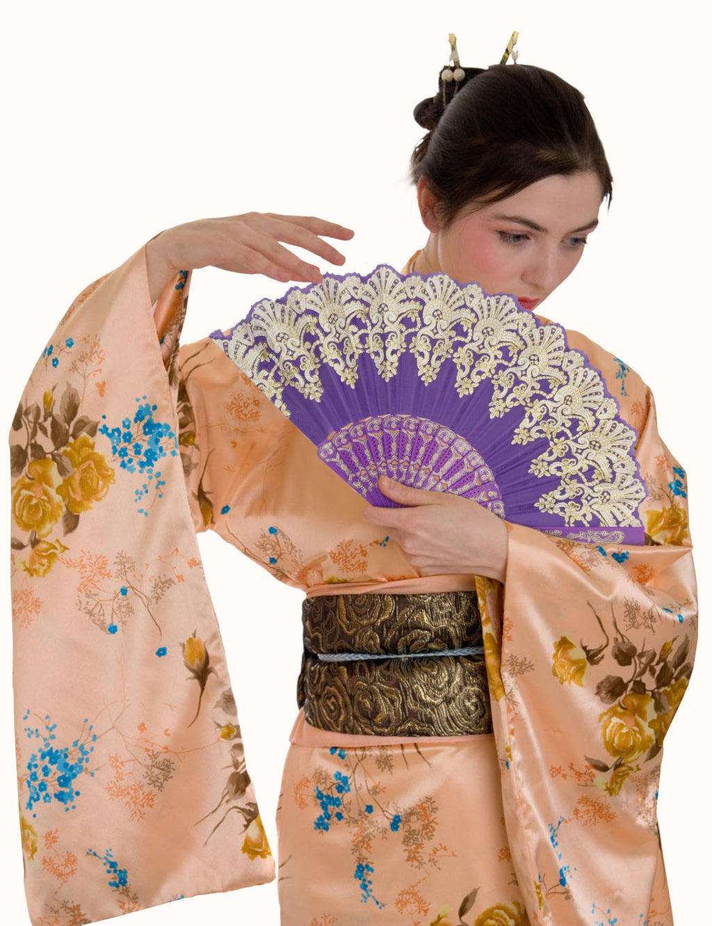 Eosau Handheld Chinese Folding Fan Hand Fans For Women Foldable Bulk For Party Wedding Church Dancing (Purple)