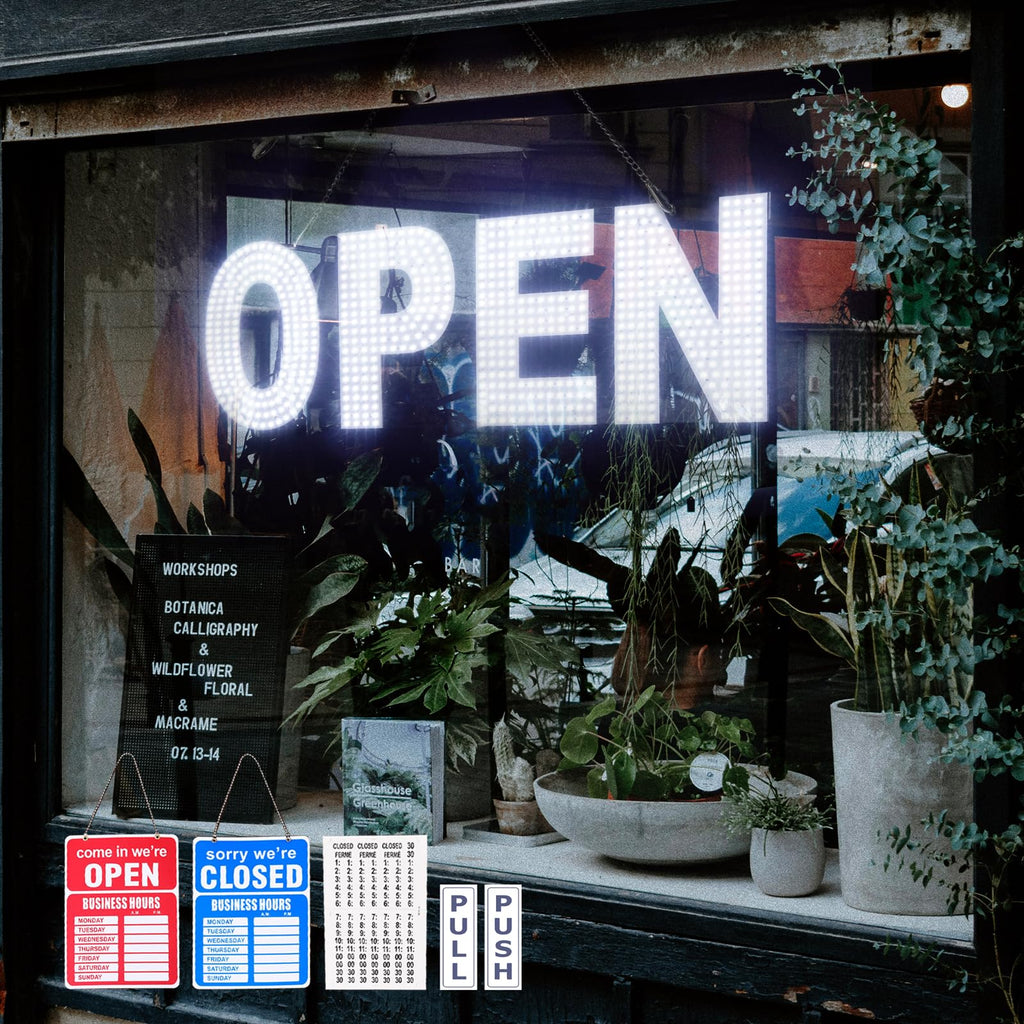 Thirdpolite Open Signs For Business, 30'X10' Dimmable Large Led Open Light Up Sign With Hanging Installation For Salon Gym Caf