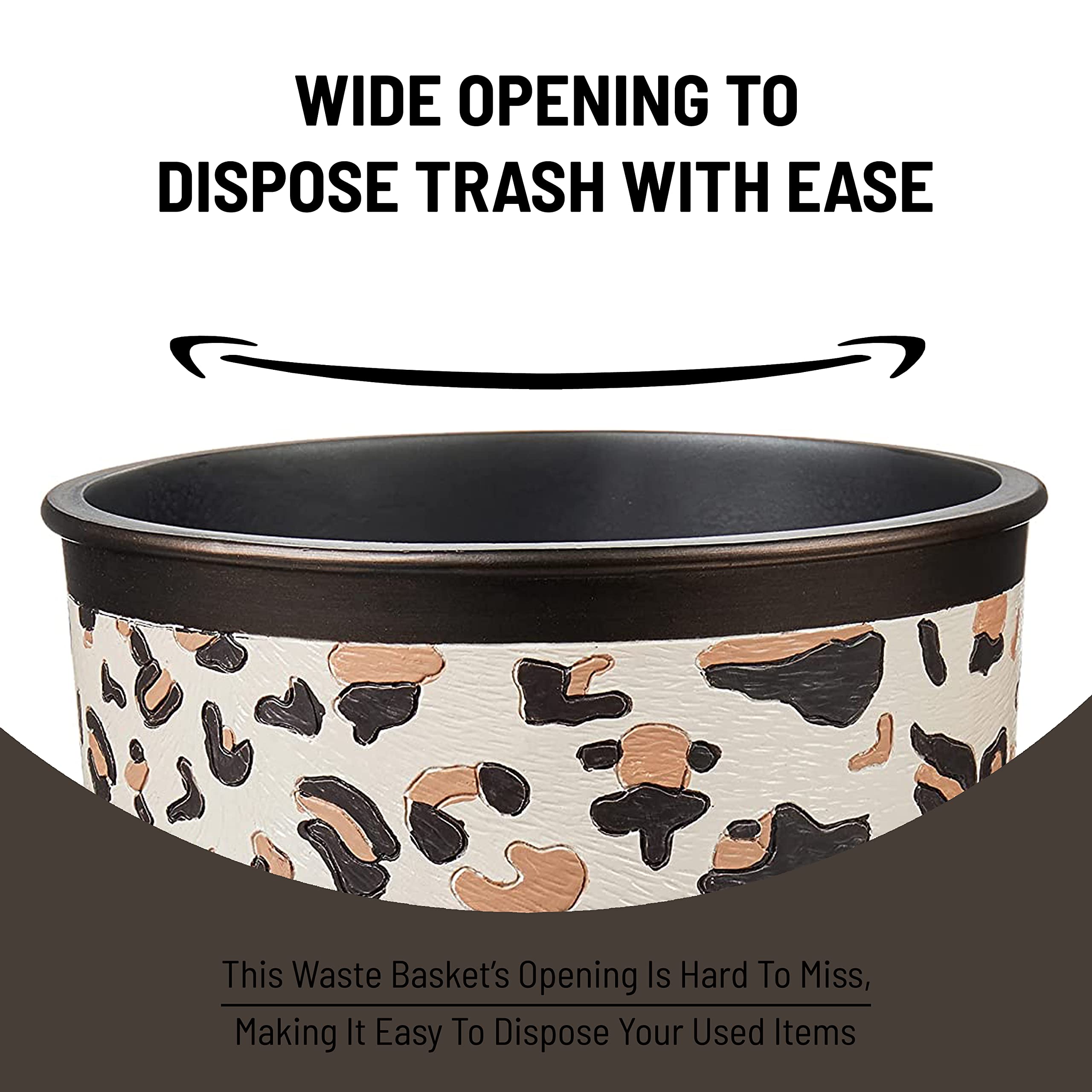 Popular Bath Jezella Collection Animal Print Trash Can, Multicolor, Resin Material, Open-Top, 9' X 6' X 9.5'