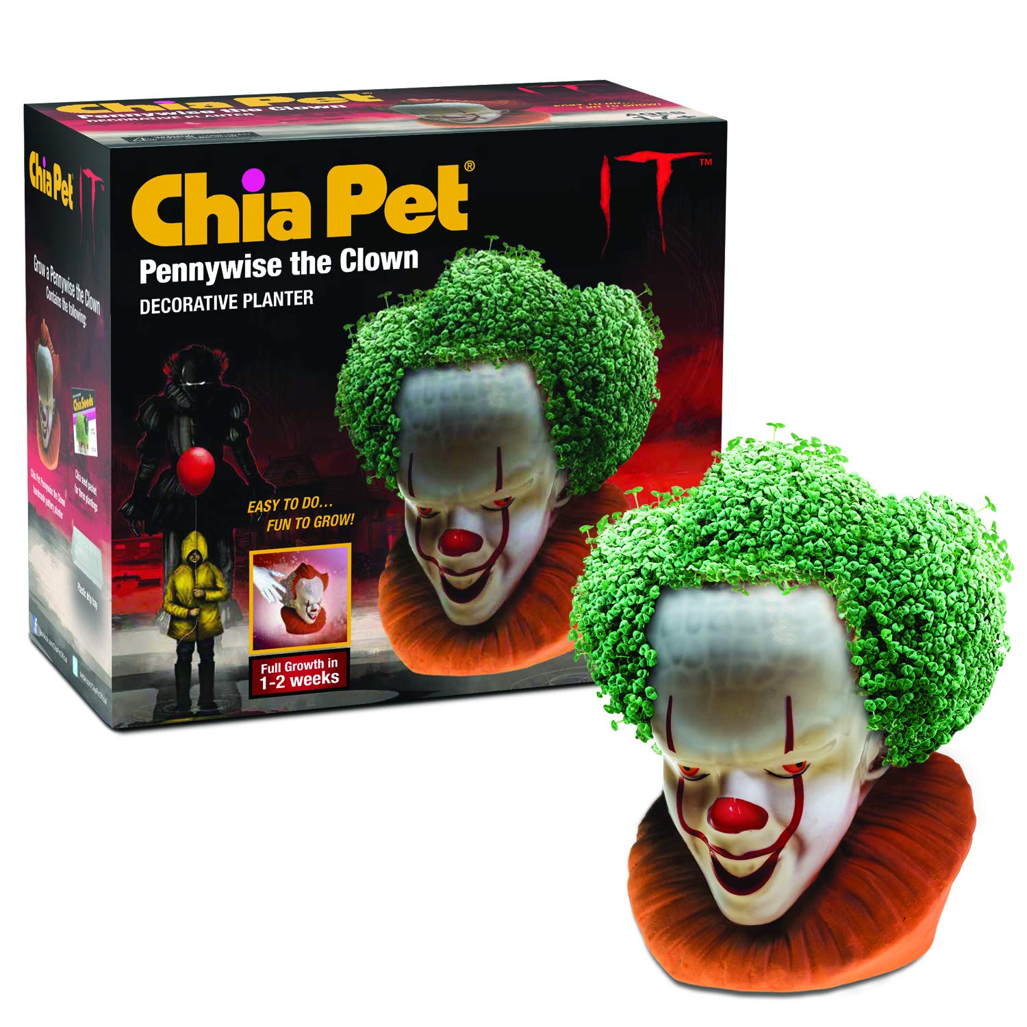 Chia Pet It Pennywise With Seed Pack, Decorative Pottery Planter, Easy To Do And Fun To Grow, Novelty Gift, Perfect For Any Occa