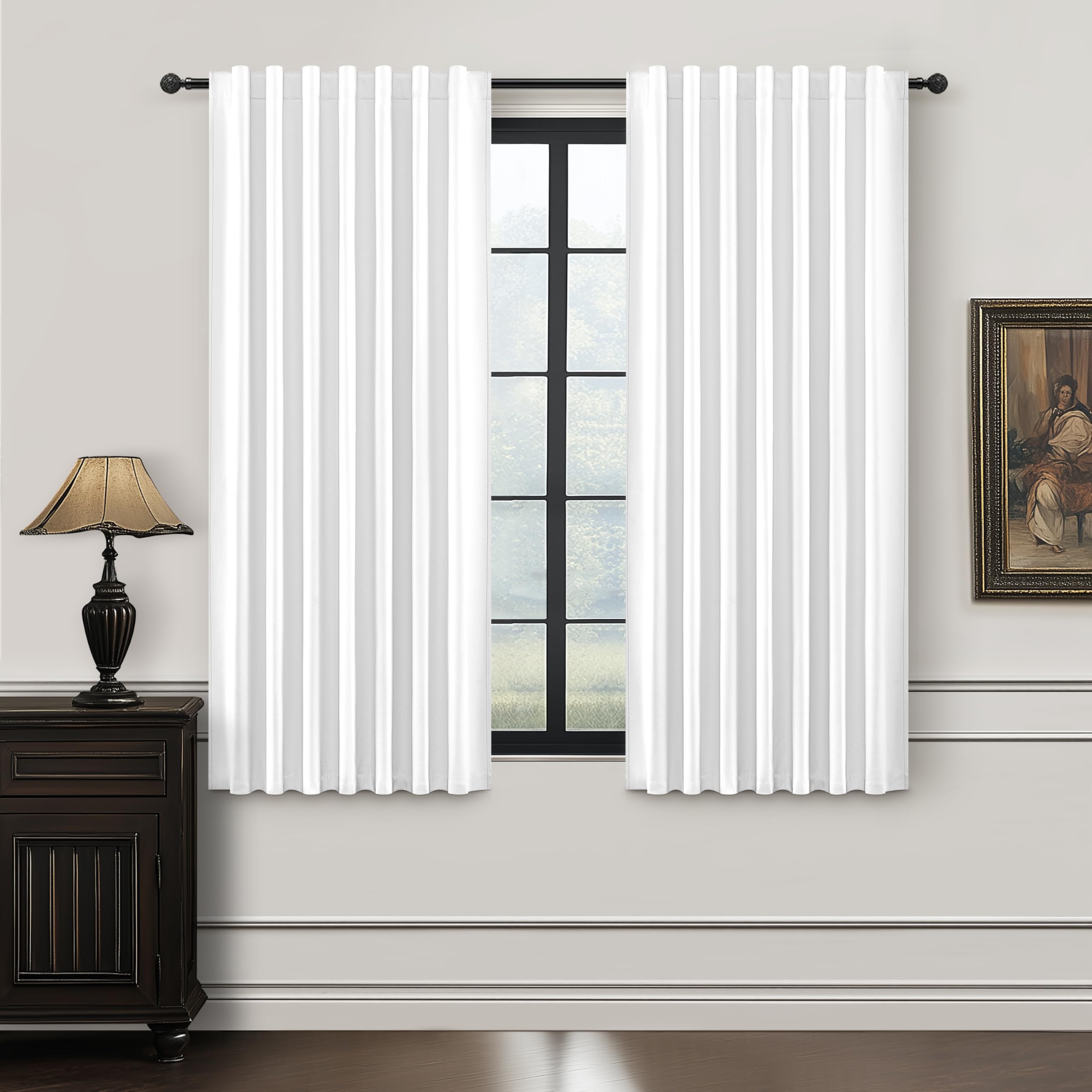BrightWhite 100% Blackout Cafe Curtains 45 Inches Long 2 Panels Set, Short Linen Heat Blocking Drapes 46 Inch Small Window Decor