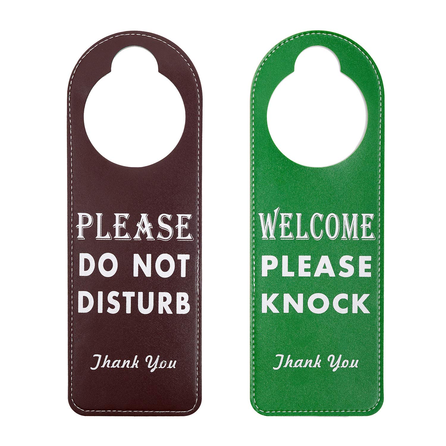 Kichwit Do Not Disturb Door Hanger Sign, 2 Pack Please Do Not Disturb Sign For Office, Welcome Please Knock Sign (Brown + Green)