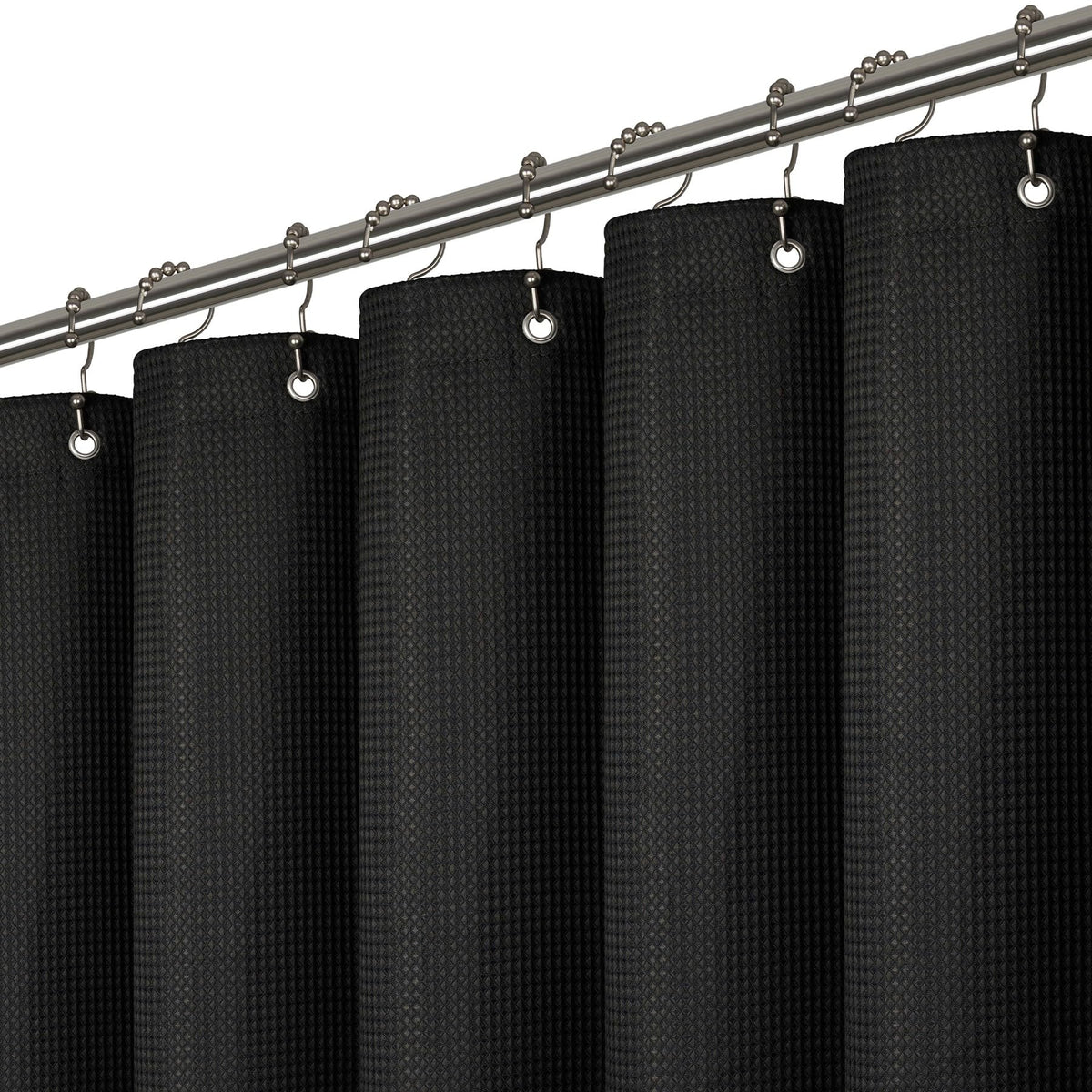 Liba Waffle Weave Fabric Black Shower Curtain, 72 W X 84 H Water Repellent & Heavyweight, Hotel Quality & Machine Washable Cloth