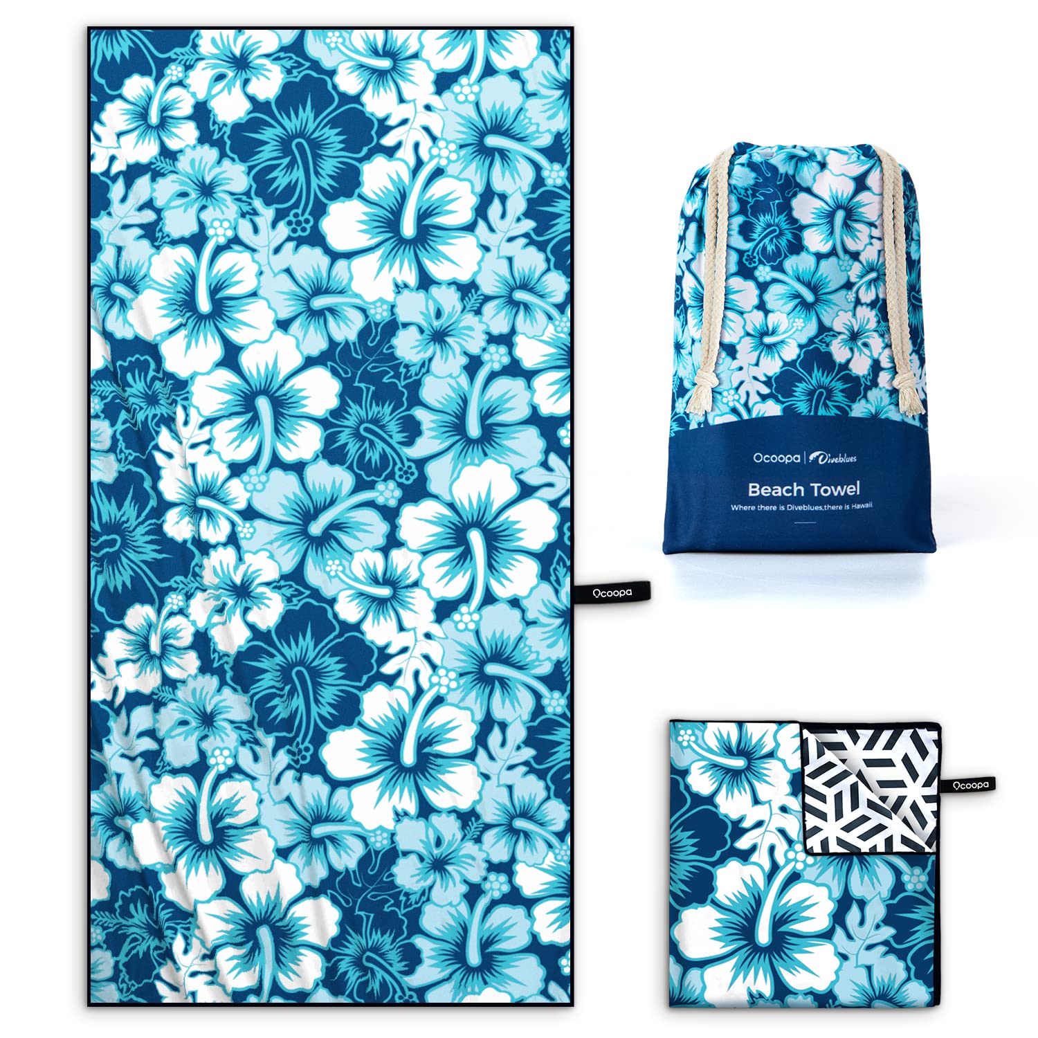 OCOOPA Microfiber Beach Towel Fast Drying, Extra Large 71  x 32  Sand Free Beach Towel Super Lightweight Towels for Swimming Poo