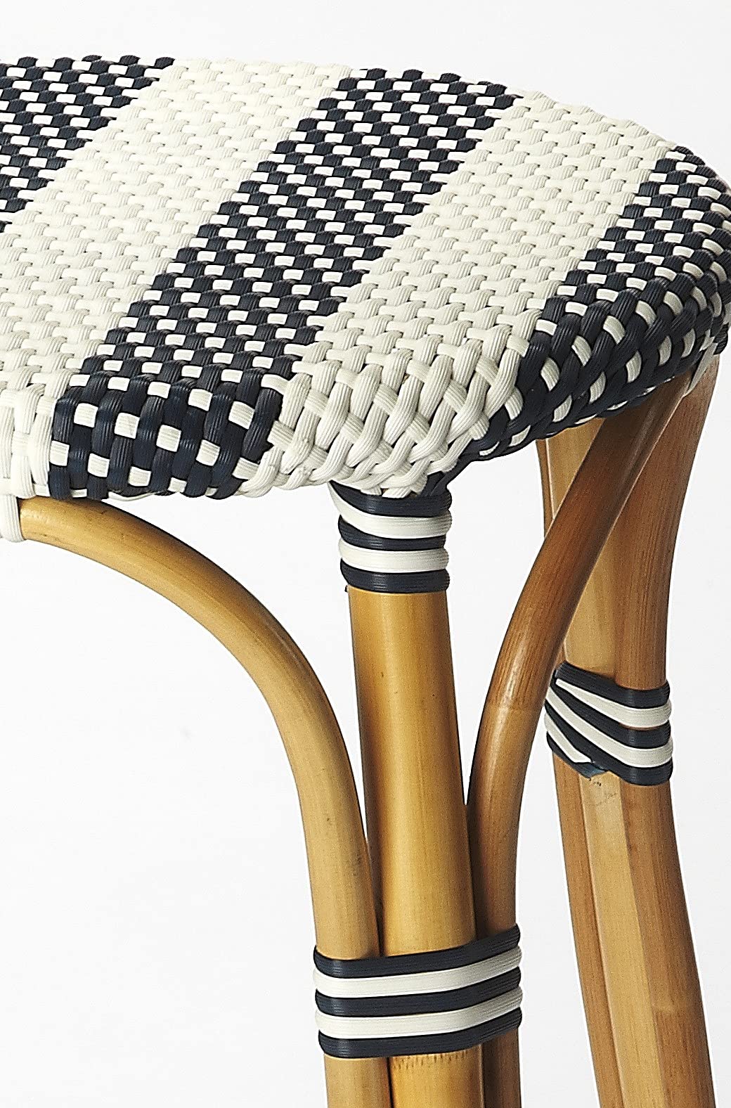 HomeRoots Rattan, Polyurethane Synthetic Rattan Midnight Blue and White Rattan Counter Stool