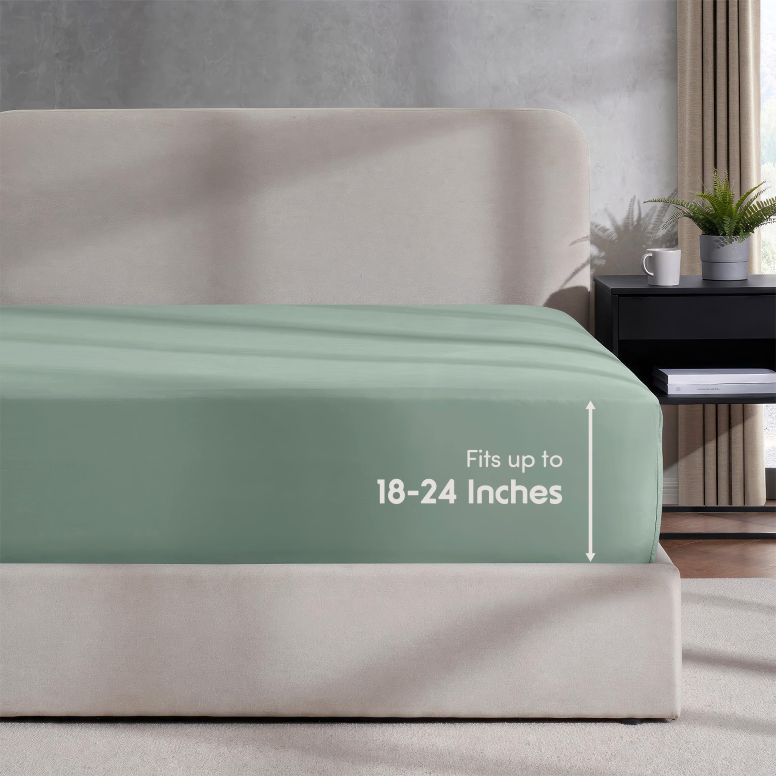 Nestl Extra Deep Pocket King Fitted Sheet, Sage Green Fitted Sheet King Size, 1800 Microfiber King Fitted Sheet Only, Soft King Bed Fitted Sheet Fits Up To 24 Inch Mattress - King Size Fitted Sheets