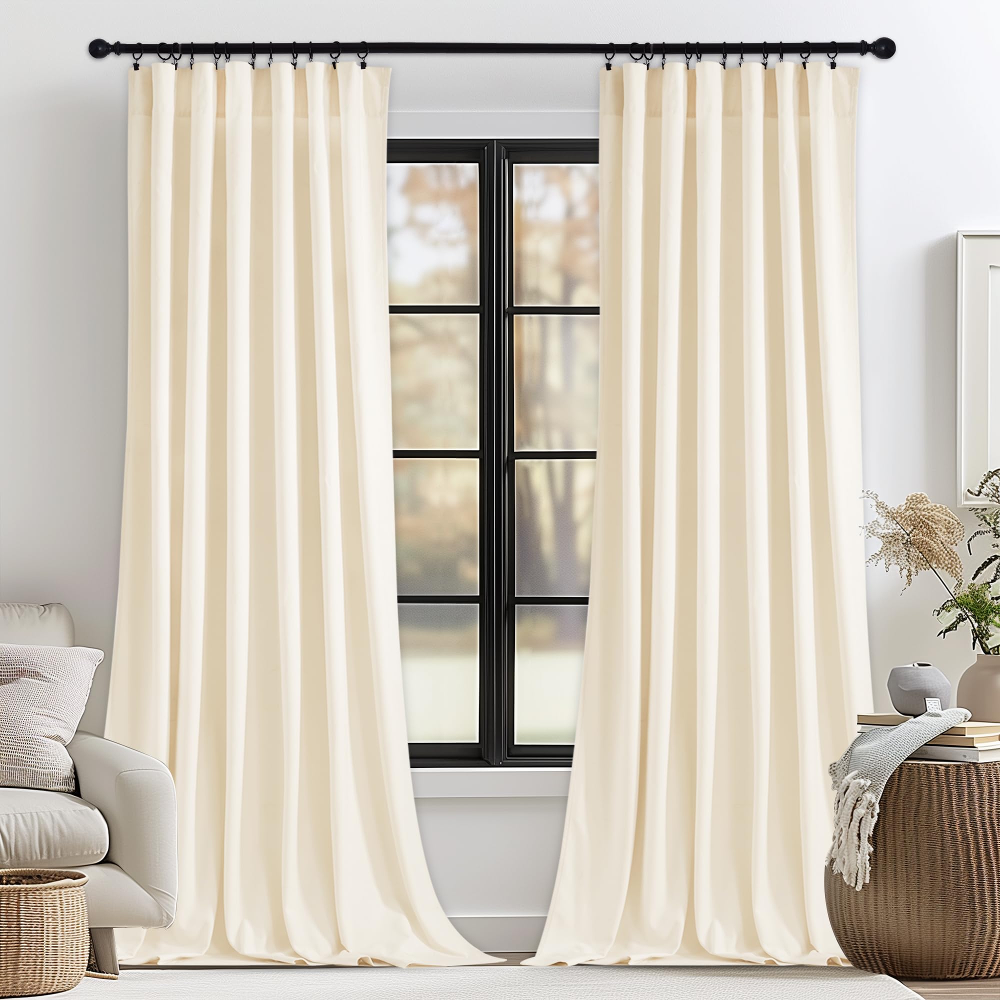 Stangh Ivory Velvet Curtains For Window - Heavy Velvet Privacy Thermal Drapes, Elegant Decor White Backdrop Curtains 96 Inches L