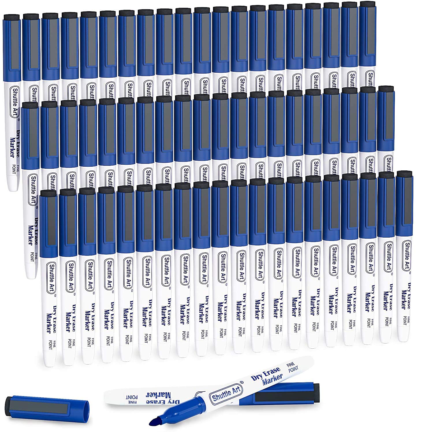Shuttle Art Blue Dry Erase Markers, 60 Pack Magnetic Whiteboard Markers With Erase,Fine Point Dry Erase Markers Perfect For Writ