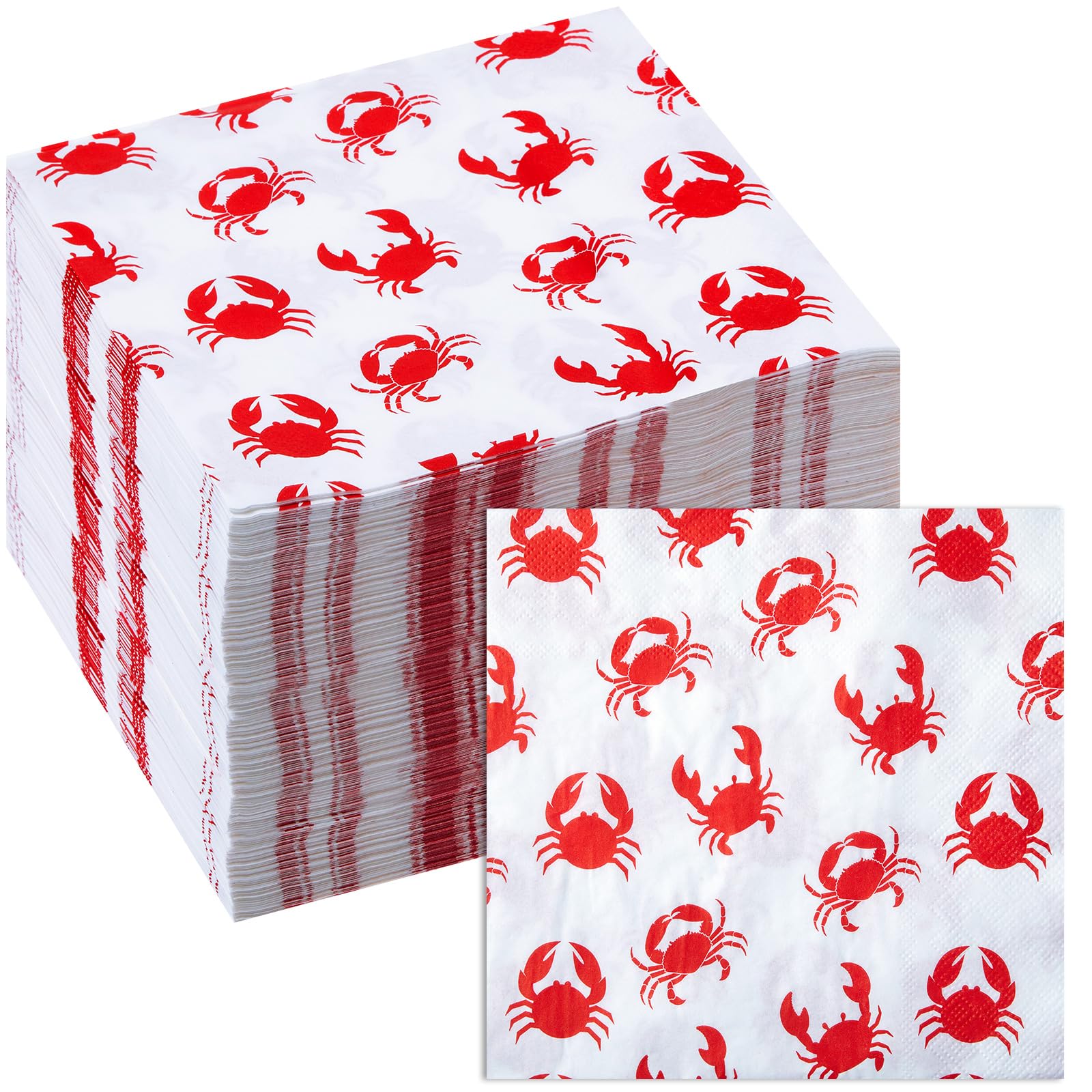 Lewtemi 100 Pack Crab Napkins, Seafood Boil Party Supplies, 13 x 13 Inch Disposable Paper Napkins for BBQ, Beach, Picnic, Summer