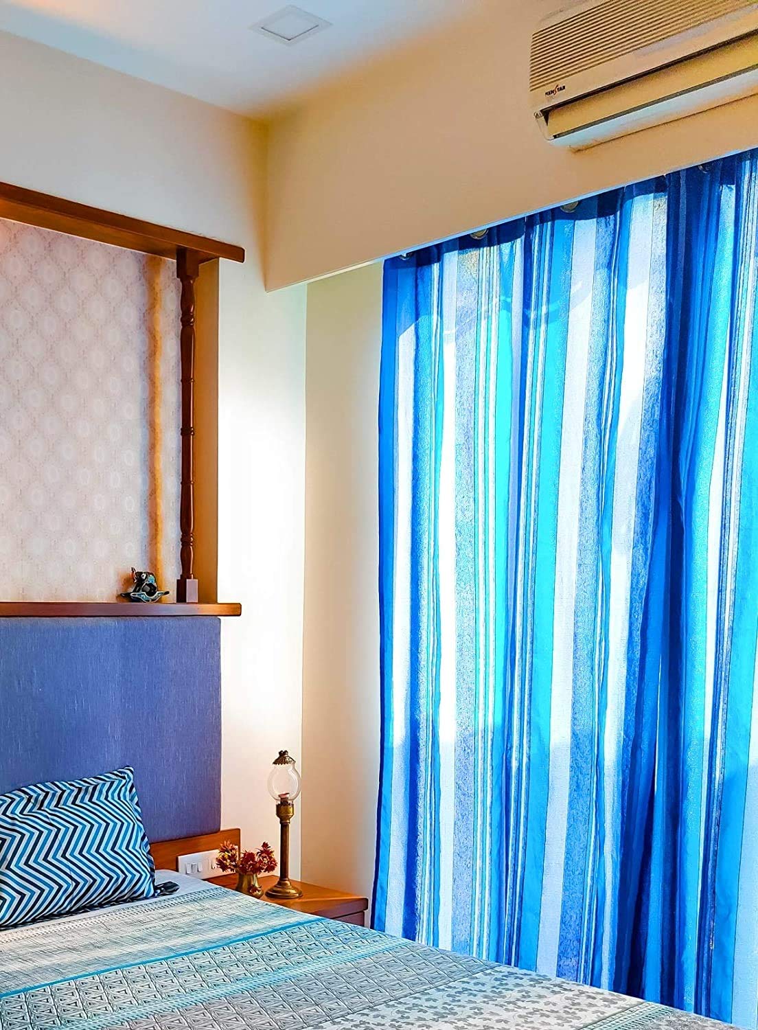 RANGBHAR Cotton Window Curtains | 5 Feet Long Set of 2 | Pure Handloom Light Filtering Fabric | Eyelet Curtains for Living Room