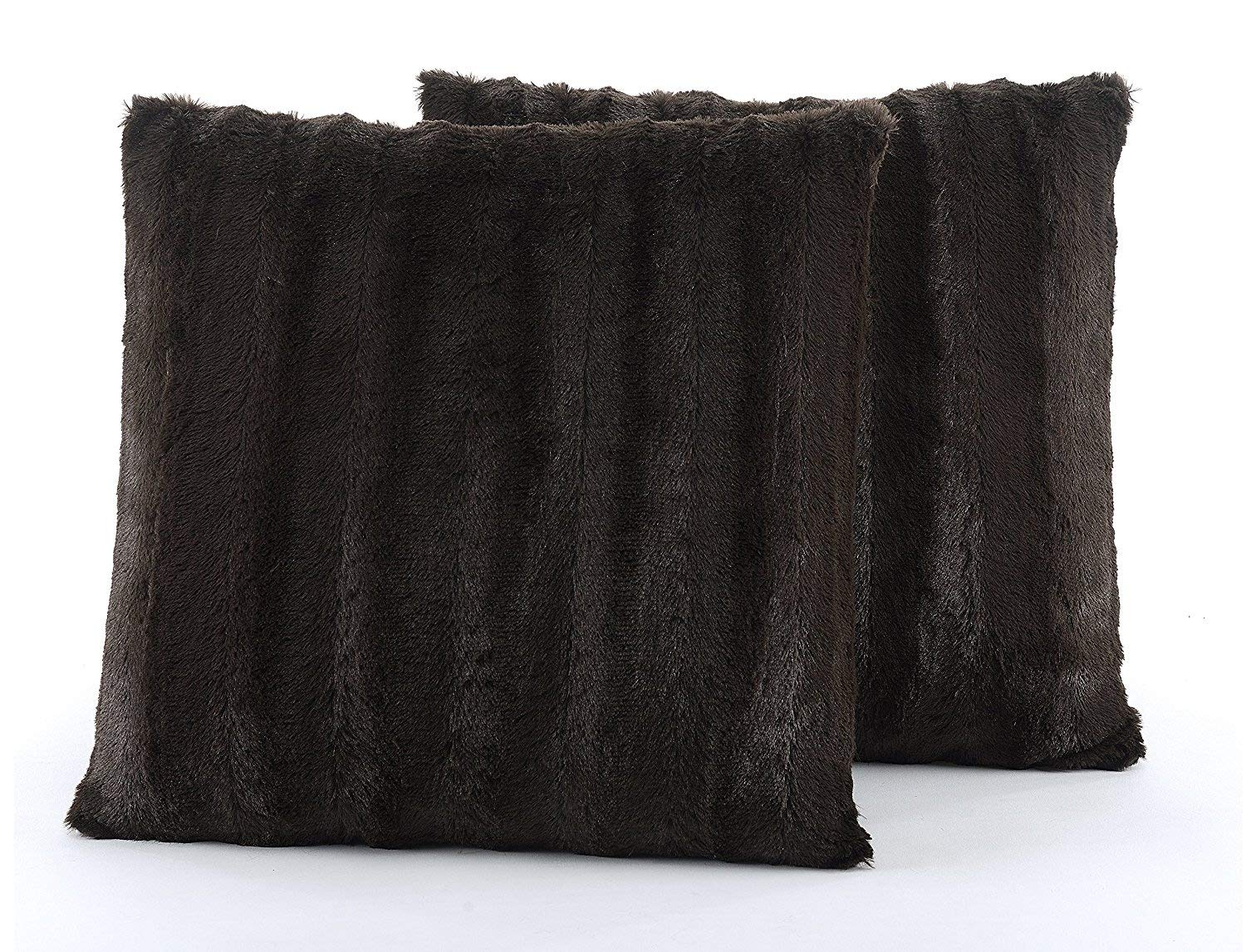 Cheer Collection Faux Fur Throw Pillows - Decorative Pillows For Couch, Bed Throw Pillows, Chocolate Accent Pillows For Bedroom