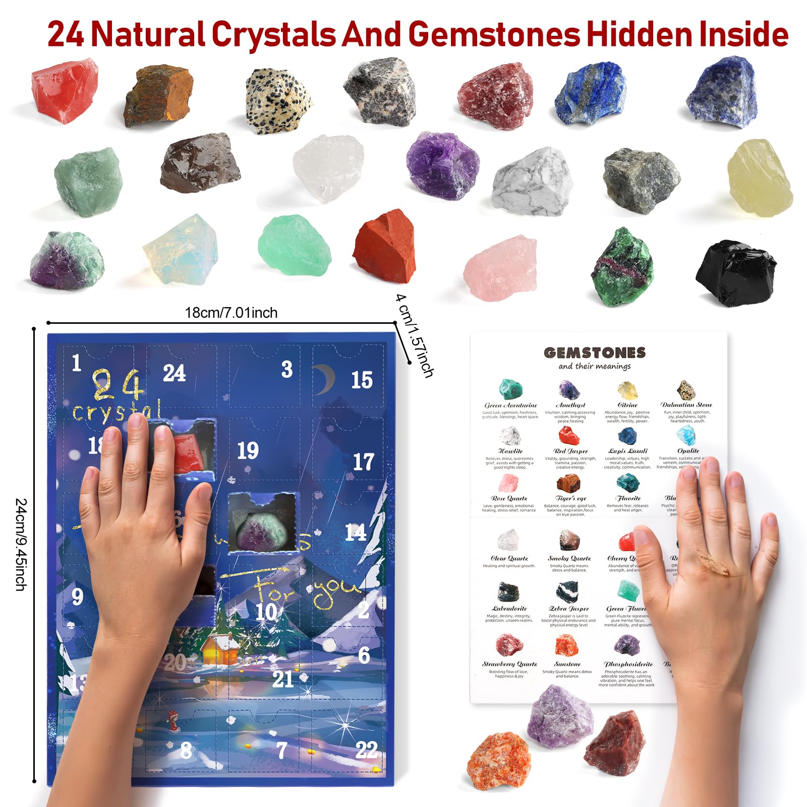 Jelmok Advent Calendar 2024, 24 Days Natural Healing Crystal Gemstones Minerals & Fossils Advent Calendar Crystals Christmas Cal