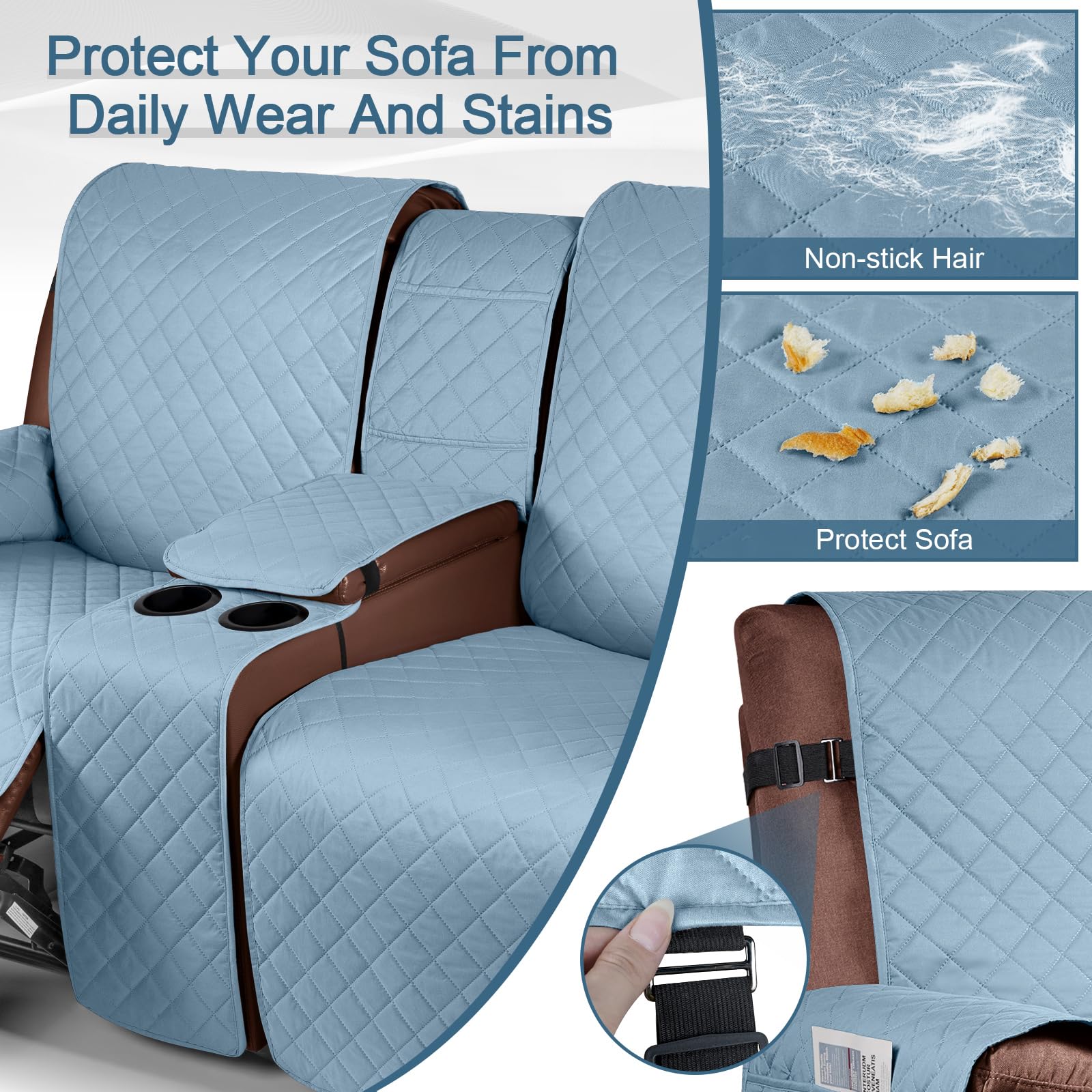 Kincam 100% Waterproof Recliner Loveseat Cover With Console, Non-Slip Reclining Couch Covers For 2 Seat, Recliner Sofa Cover Fur