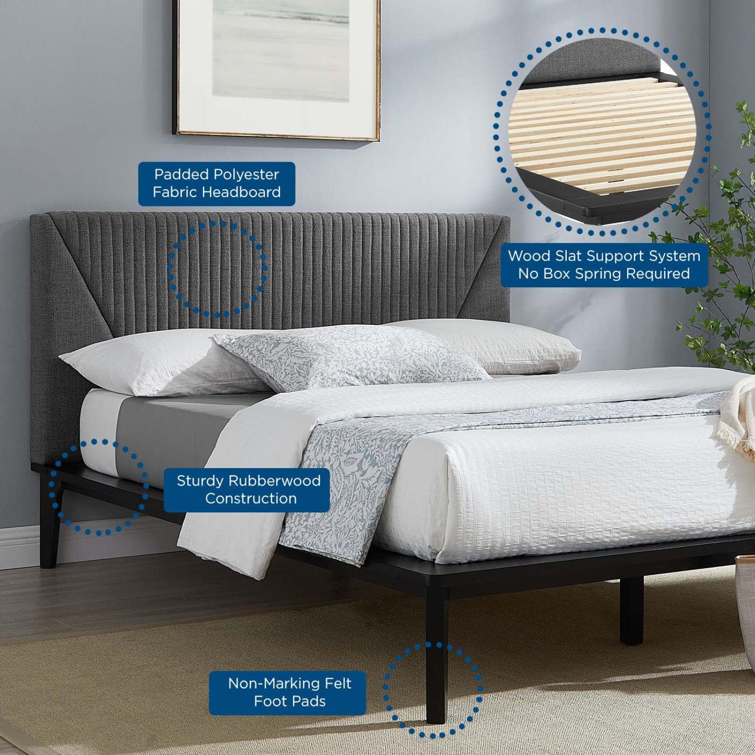 Modway Dakota Upholstered Polyester Fabric Queen Platform Bed in Black/Gray