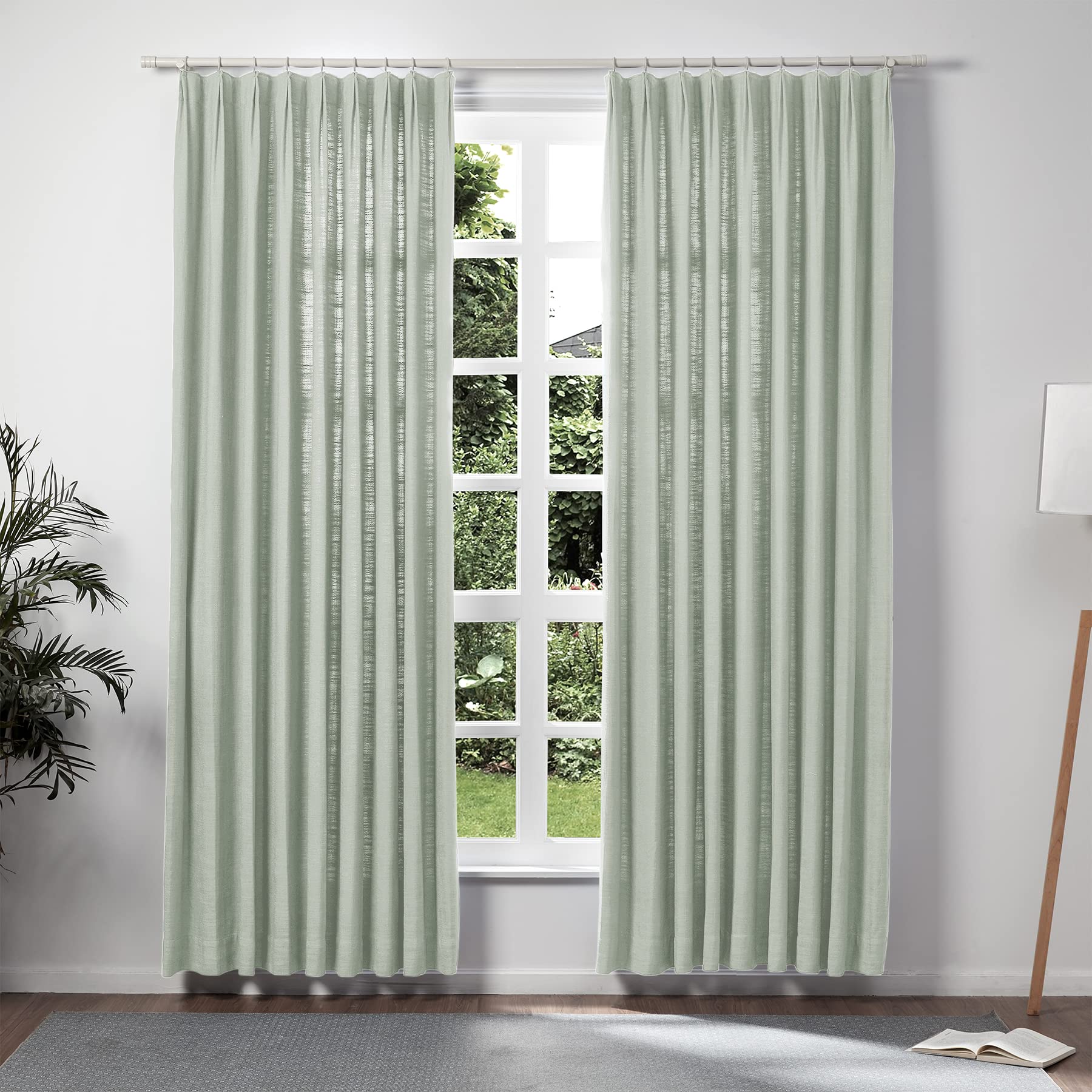 Twopages Aqua Pinch Pleated Drape 96 Inch Length Linen Light Filtering Room Darkening Curtain For Bedroom, Double Layer Lined Cu