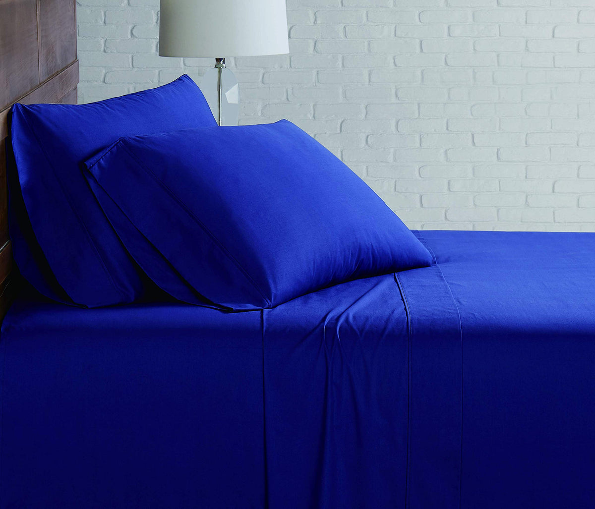 Brooklyn Loom Solid Cotton Percale Sheet Set, Queen, Navy