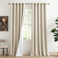 NICETOWN 100% Absolutely Blackout Linen Curtains with Thermal Insulated White Liner, Beige, W62, 2 Pieces, Noise Reducing Textur