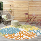 Nourison Aloha Indoor/Outdoor Floral Turquoise Multicolor 7'10' X Round Area Rug, (8' Round)