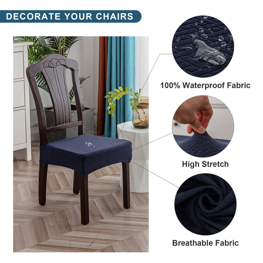 Genina Waterproof Seat Covers For Dining Room Chair Covers Waterproof Dining Chair Covers (2 Pcs-Rear-Gapped, Navy Blue)