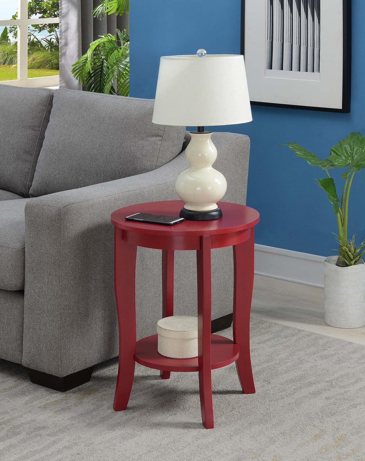 Convenience Concepts American Heritage Round End Table, Cranberry Red