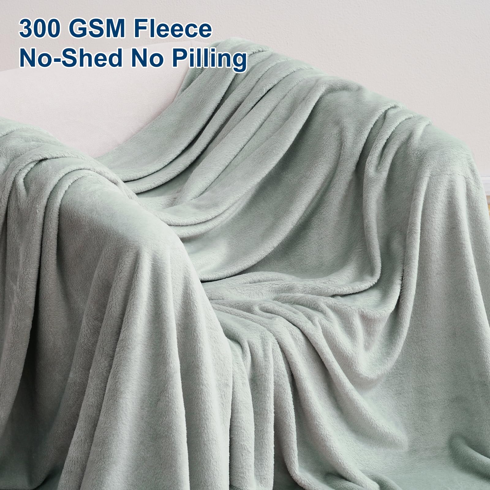 Phf Ultra Soft Fleece Blanket King Size, No Shed No Pilling Luxury Plush Cozy 300Gsm Lightweight Blanket For Bed, Couch, Chair, Sofa Suitable For All Season, 108' X 90', Sage Green