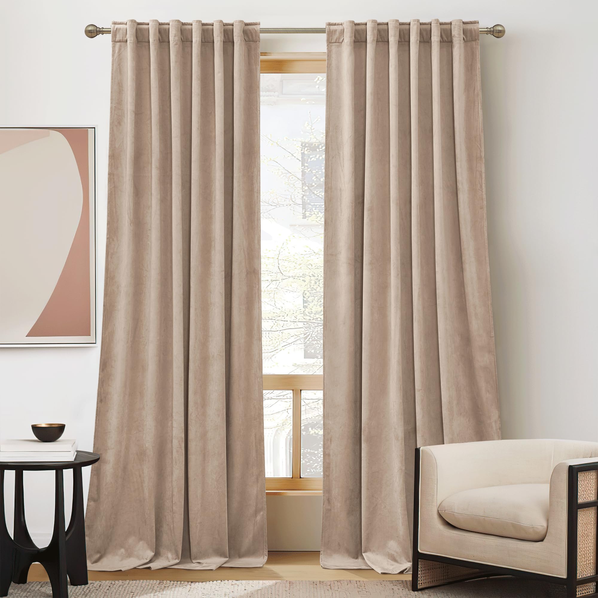 Ryb Home Blush Velvet Curtains 90 Inches - Light Blocking Curtains For Nursery,Bedroom Window Curtain Panels Skin Friendly Drapes For Girls Room, Wide 52 X Long 90, Blush, 2 Panels