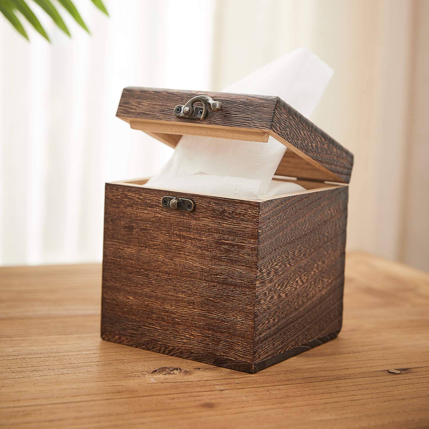 Sinobest Wood Tissue Box Cover Decorative Square Facial Tissue Holder Napkin For Bathroom And Home Decoration