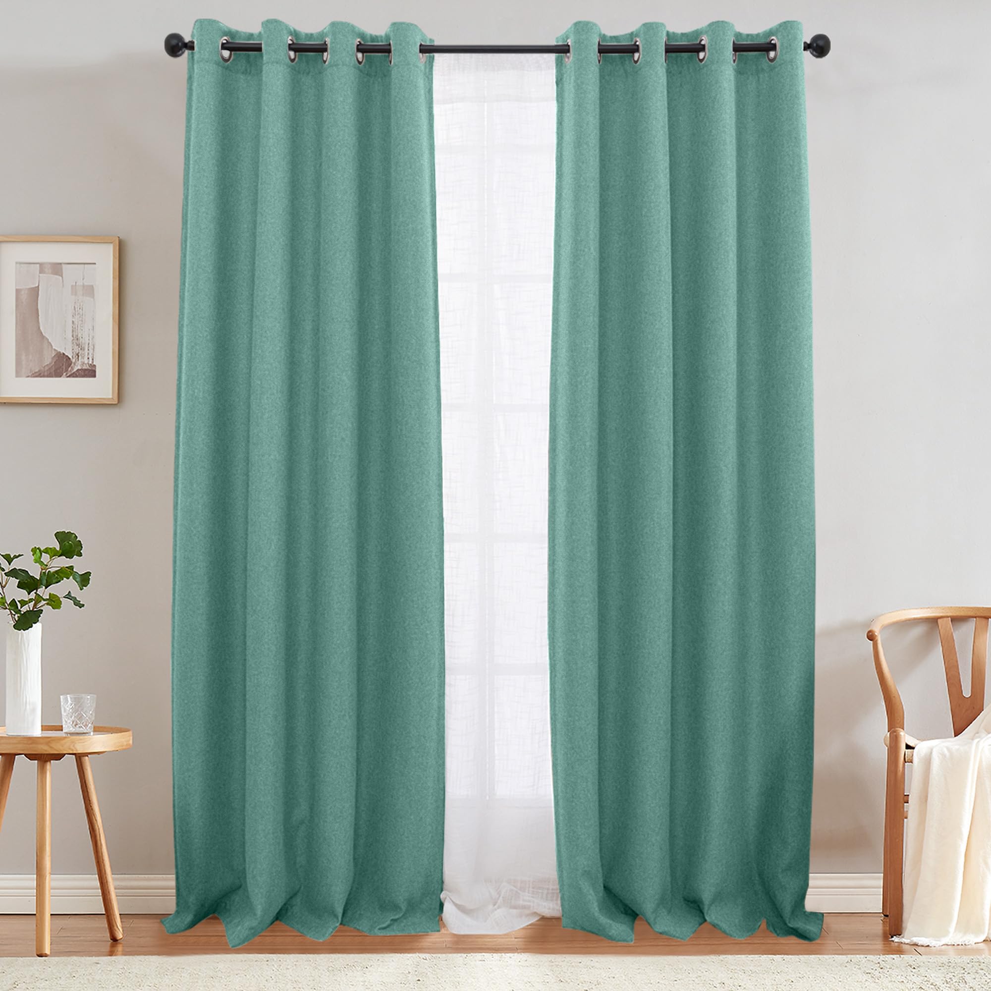 Jinchan Linen Textured 75% Blackout Curtain For Living Room 108 Inch Length Curtain Green Thermal Insulated Grommet Top Window Drape For Bedroom Curtain Pink 1 Panel Beryl Green