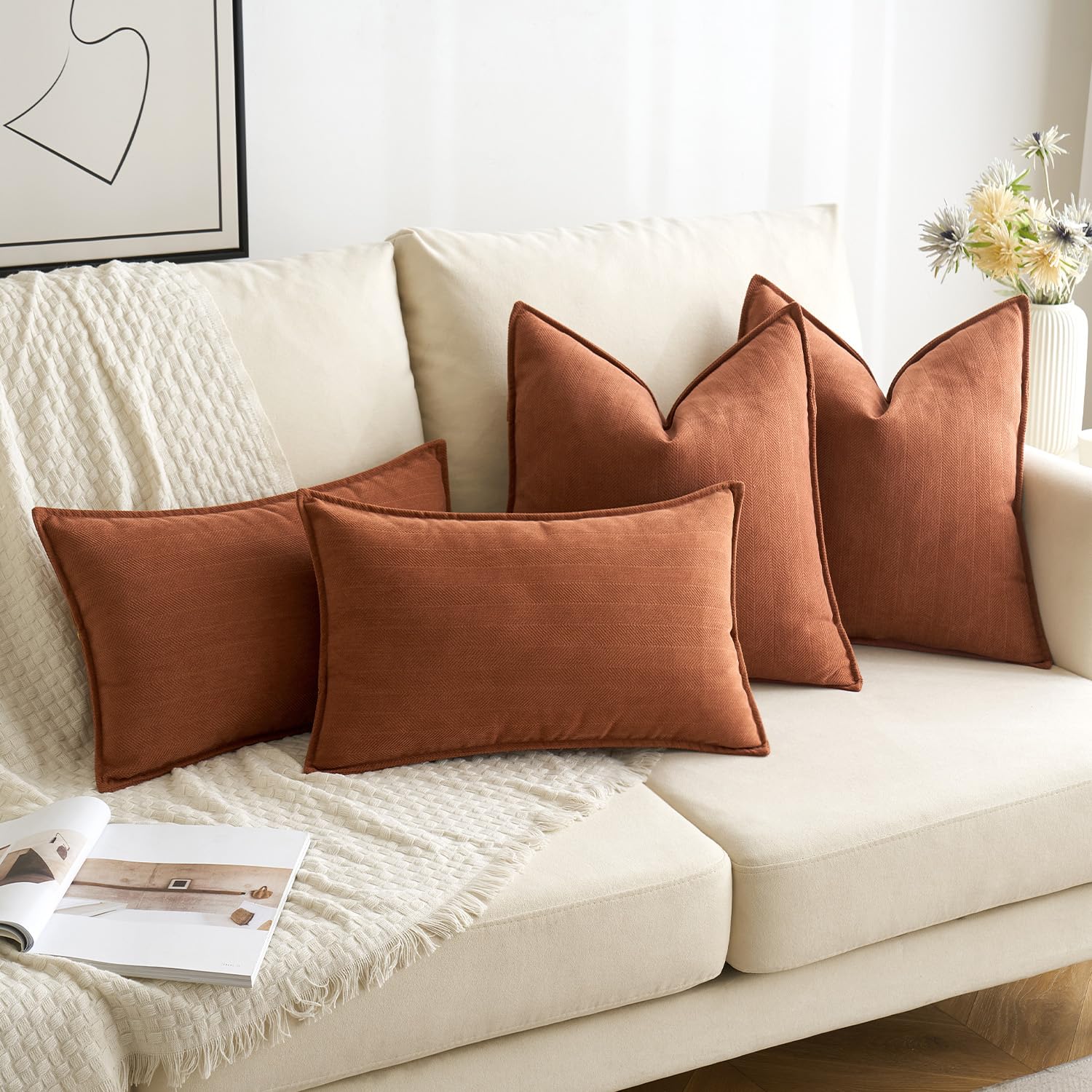 Miulee Pack Of 2 Burnt Orange Decorative Pillow Covers 26X26 Inch Soft Chenille Luxurious Couch Throw Pillows Boho Cushion Covers Euro Shams With Elegant Design For Sofa Bed Living Room Home Decor