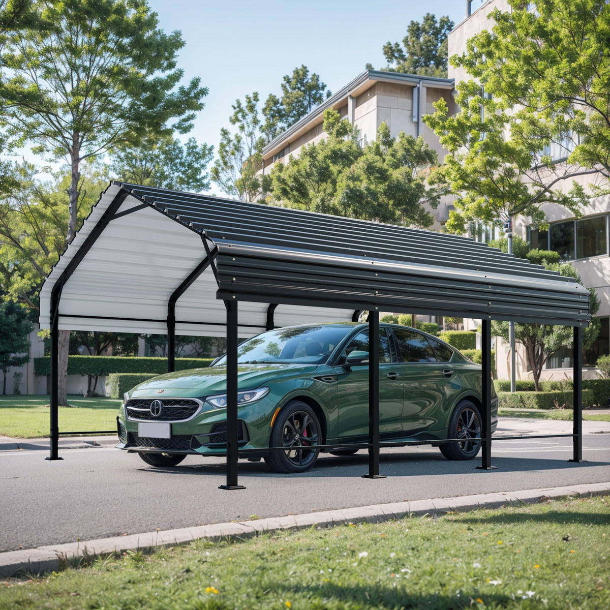 Shintenchi 12X15 Ft Metal Carport, Enhanced Base Oversized Garage Carports,Outdoor Galvanized Shelter,Heavy Duty Carport Canopy