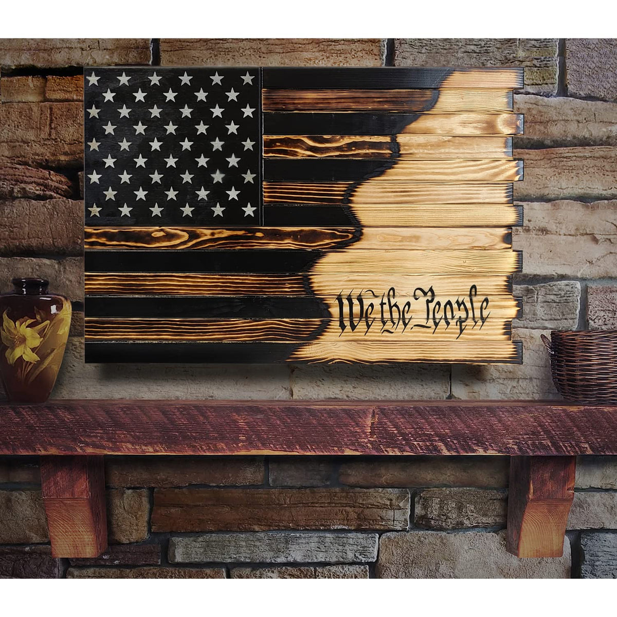 American Furniture Classics Model Lrgwtp Large American Hybrid Flag Burnished With We The People Logo Wall Hanging Gun Concealment With Two Secret Compartments