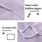 Nexhome Pro Duvet Cover Set 100% Washed Cotton Oversized Queen 98'X98', Organic Natural Linen Look Textured 3 Pieces Bedding Set Lavender Lilac With Zipper Closure, Breathable, Soft (No Comforter)