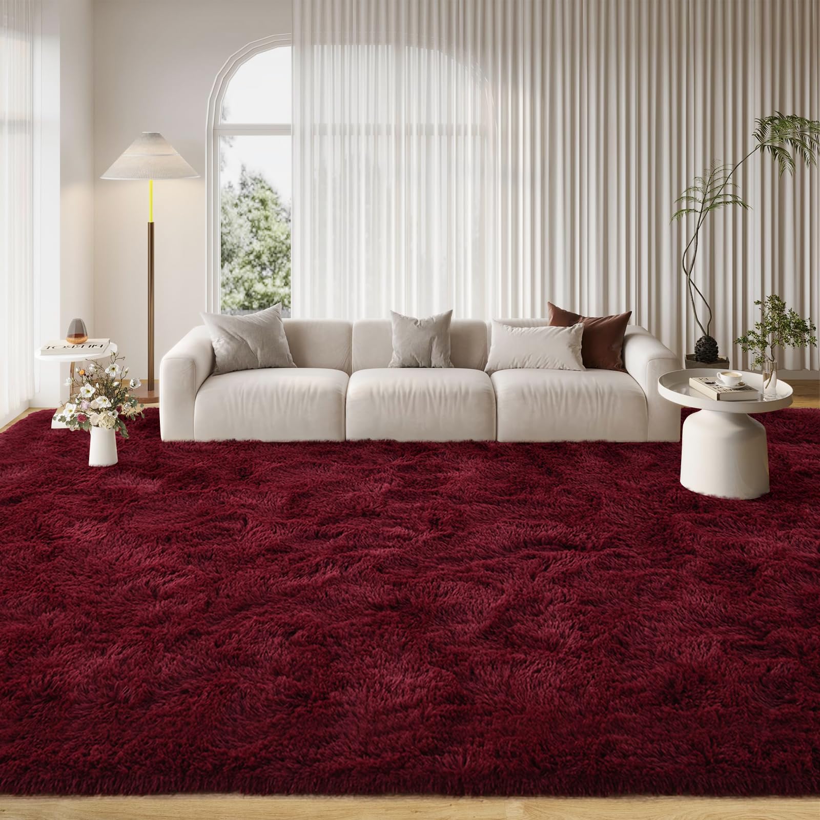 FinRec 8x10 Fluffy Red Rugs for Living Room Bedroom, Soft Indoor Fuzzy Shaggy Area Rug, Non-Slip Furry Rug for Teen Girls and B