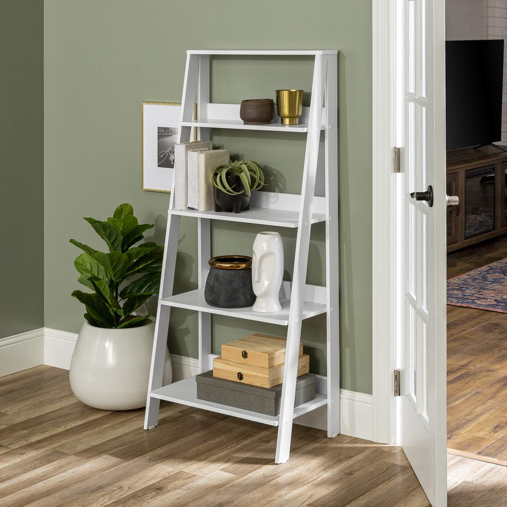 Walker Edison Sophia Modern 4 Shelf Ladder Bookcase Engineered Wood White 55 Inch