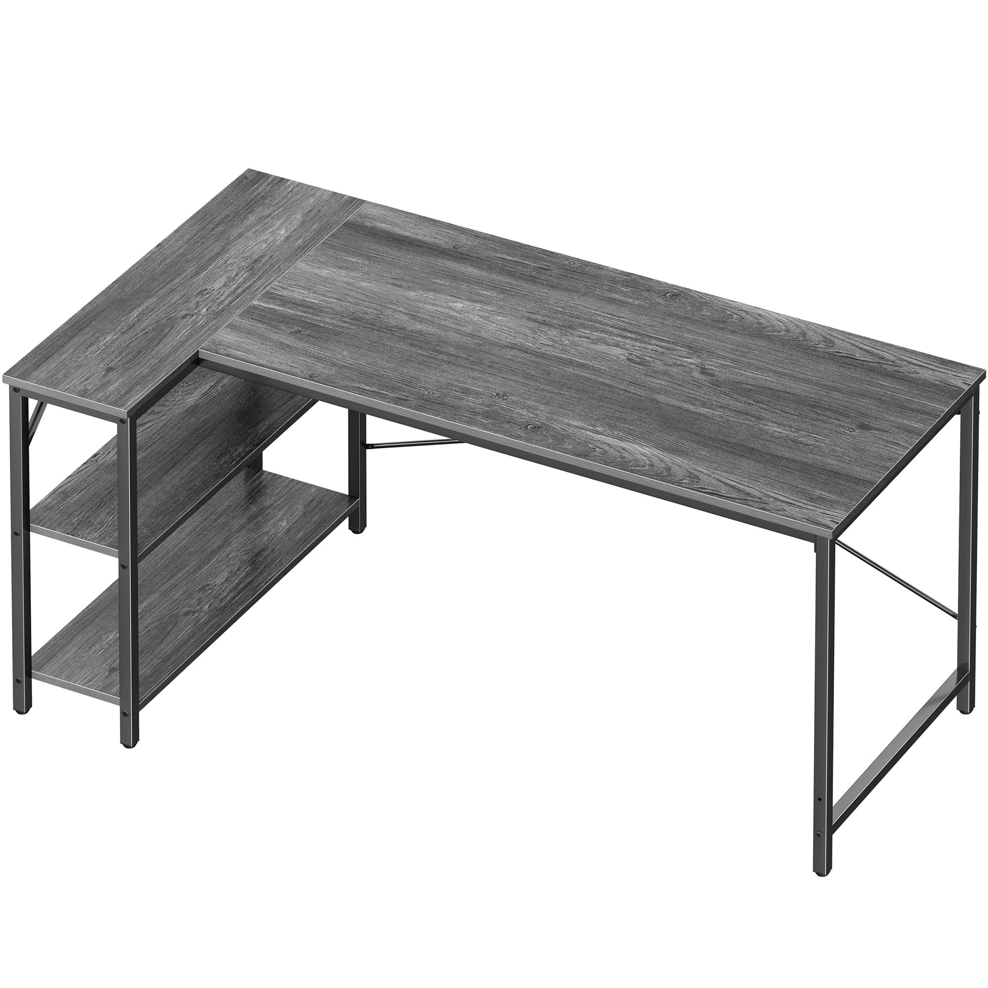 Huuger L Shaped Desk, 55 Inches Computer Desk With Reversible Storage Shelves, Gaming Desk, Corner Desk Home Office Desks, Writing Desk Study Desk With Metal Frame, Gray