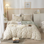 Boho Floral Duvet Cover Twin Kids Girl Garden Style Bedding Sets 100% Cotton White Beige Sage Green Floral Branches Pattern Comf