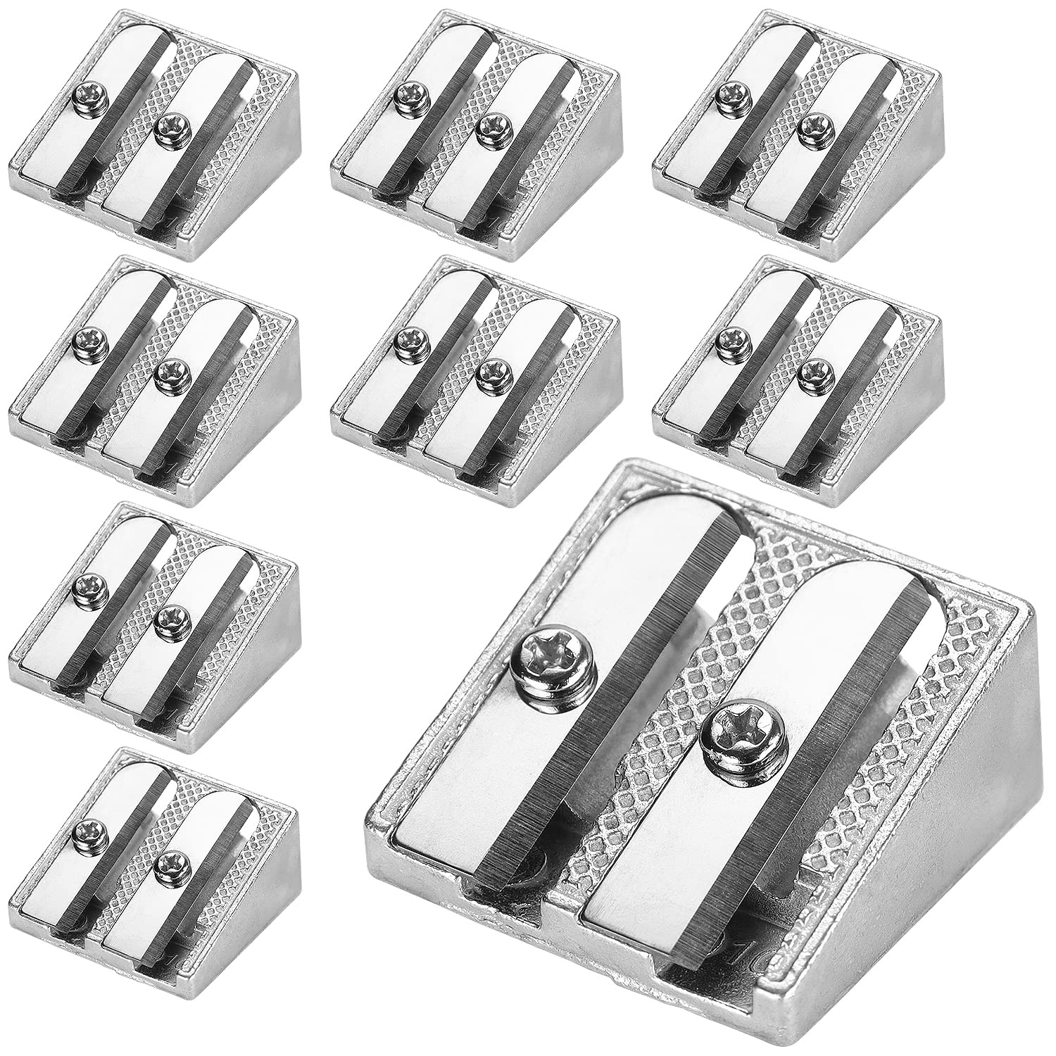 Tamaki 8 Pack Handheld Metal Pencil Sharpener With 2 Holes For Schools, Offices, Homes, Art Projects