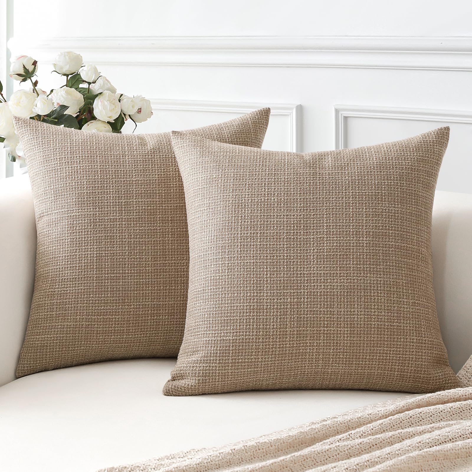 Otostar Linen Throw Pillow Covers Set Of 2 Decorative Square Pillowcases Cushion Covers 28X28 Inch For Home Decor Sofa Bedroom Car 70 X 70 Cm Light Coffee