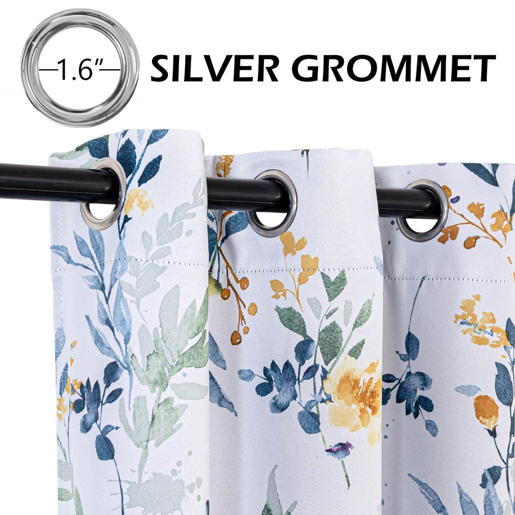 Mysky Home 102 Inch Long Floral Curtains For Living Room Bedroom Curtains Thermal Insulated Light Blocking Window Curtains For Dining Room Patio Grommet Drapes, 2 Panels, Yellow And Blue