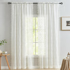 Finecity Lace Curtains 90 Inches Long For Living Room, Rustic Leaf Floral Design Lace Curtain Panels, Rod Pocket Vintage Privacy