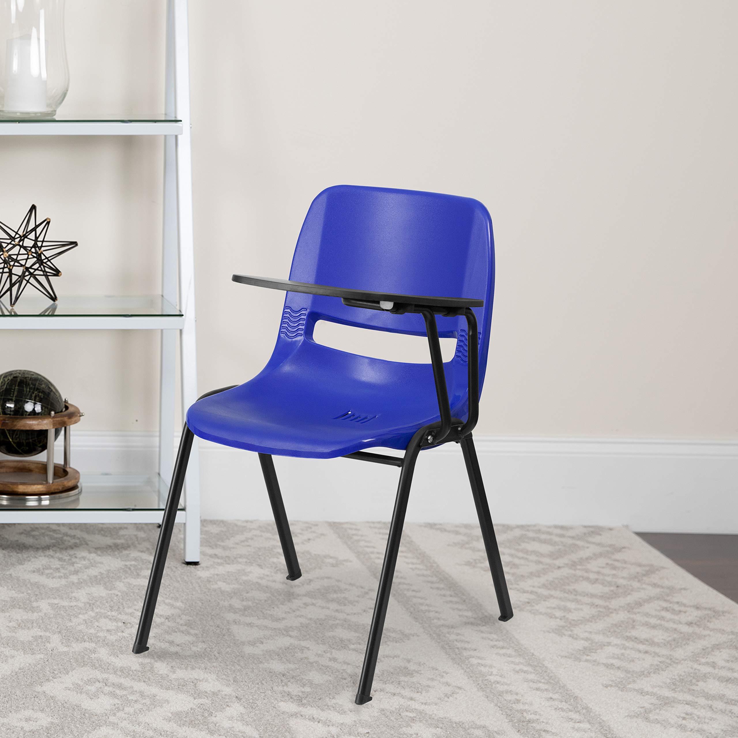 Flash Furniture Blue Ergonomic Shell Chair with Left Handed Flip-Up Tablet Arm