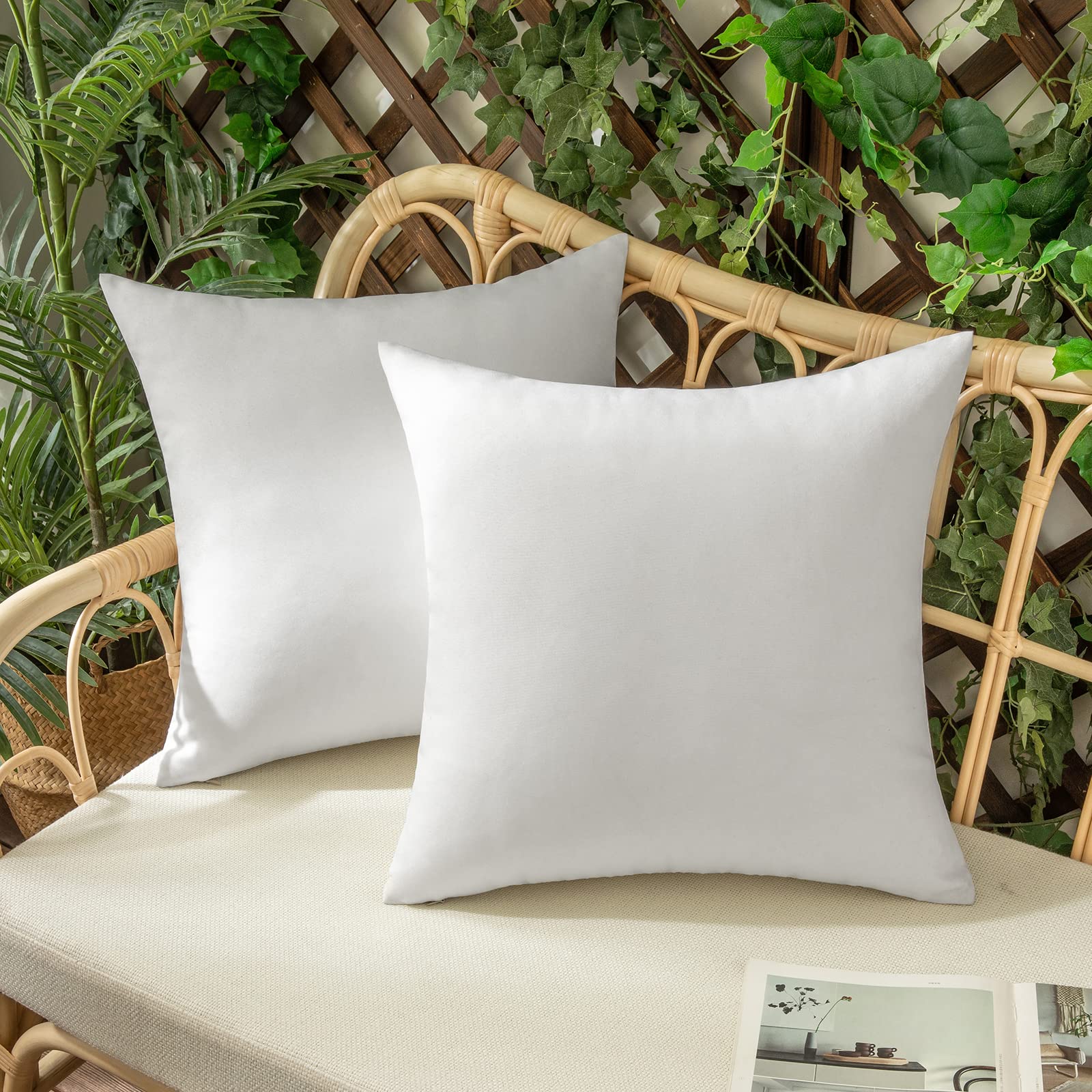 Woaboy Set of 2 Outdoor Waterproof Throw Pillow Covers Decorative Farmhouse Linen Pillowcases Solid Cushion Cases for Patio Tent