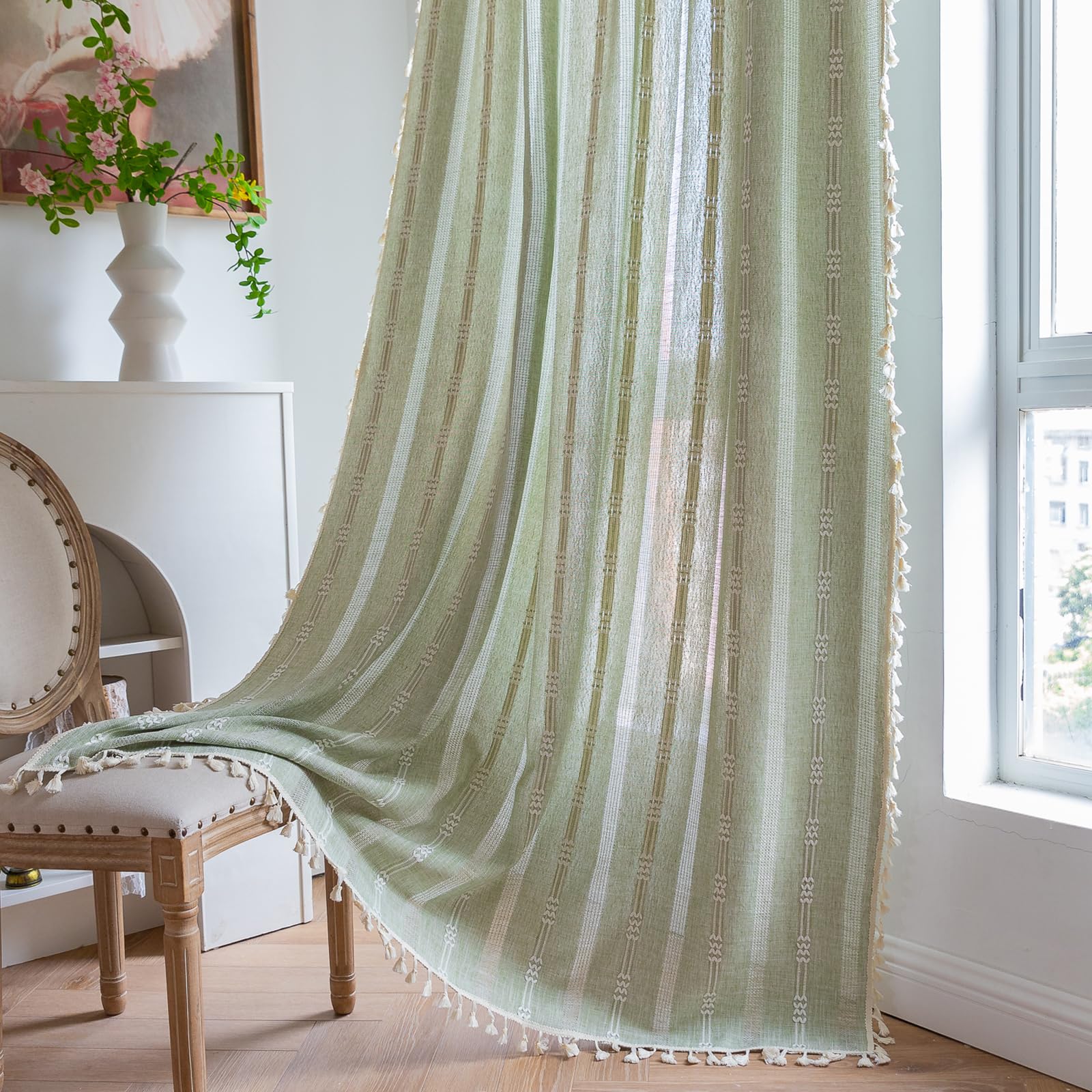 Boho Curtains 63' 84' 96' Inches Length Country Linen Farmhouse Rustic Curtains Semi Blackout Curtains Aesthetic Embroidery L