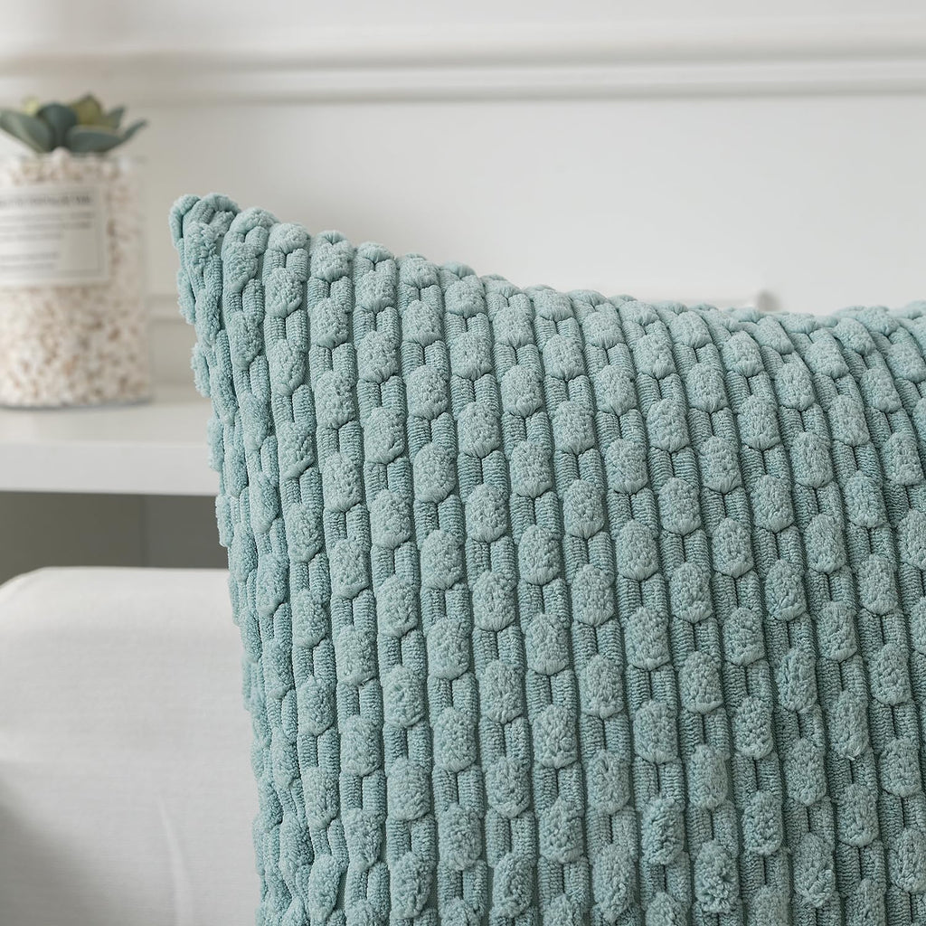 Kevin Textile Throw Pillow Covers Soft Corduroy Decorative Set Of 2 Boho Striped Pillow Covers Pillowcases Farmhouse Home Decor For Couch Bed Sofa Living Room 18X18 Inch Dusty Green