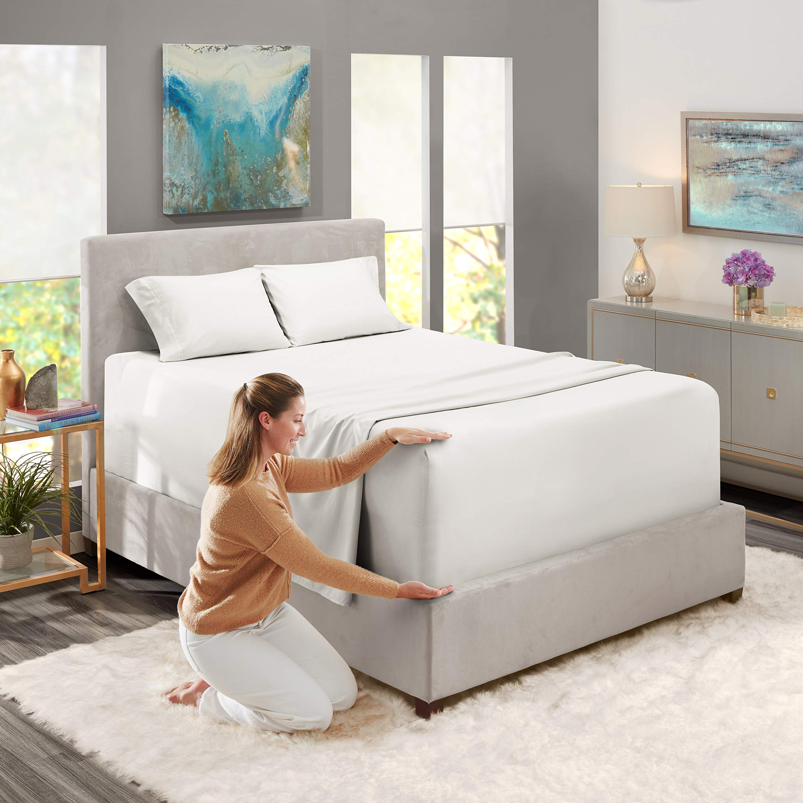 Nestl Extra Deep Pocket Sheets - Fits Mattress 18-24 Inches Deep, Extra Deep Pocket Twin Xl Sheets Sets, 4 Piece Twin Xl Size Sheets, Twin Xl Sheets Deep Pocket, White