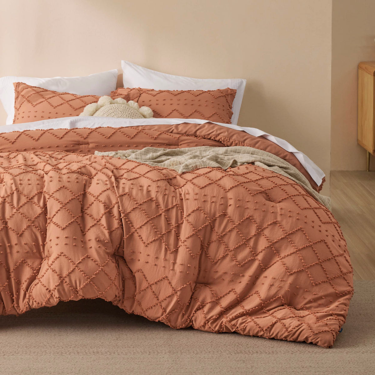 Bedsure Boho Comforter Set King - Pumpkin Tufted Shabby Chic Bedding Comforter Set For All Seasons, 3 Pieces Western Comforter S
