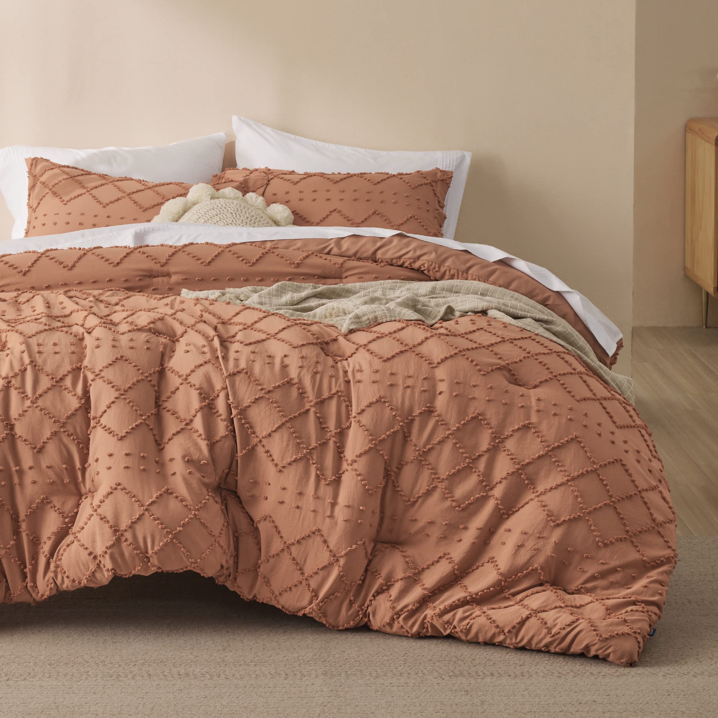 Bedsure Boho Comforter Set King - Pumpkin Tufted Shabby Chic Bedding Comforter Set For All Seasons, 3 Pieces Western Comforter S
