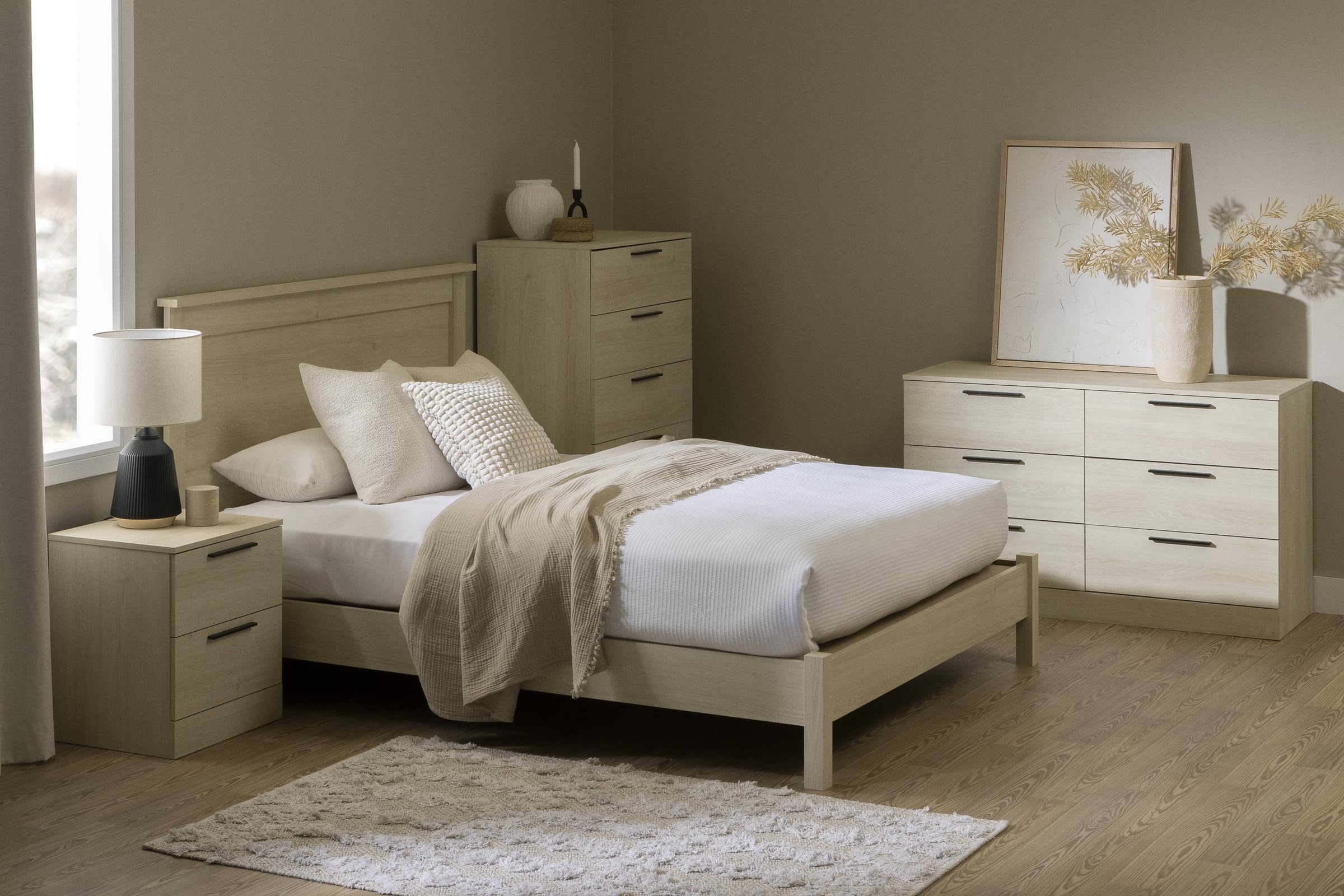 South Shore Furniture Step One Essential 2-Drawer Nightstand, Bleached Oak